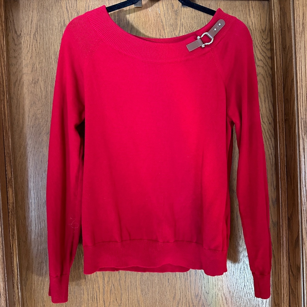 Lauren Ralph Lauren Red scoop sweater with leather buckle